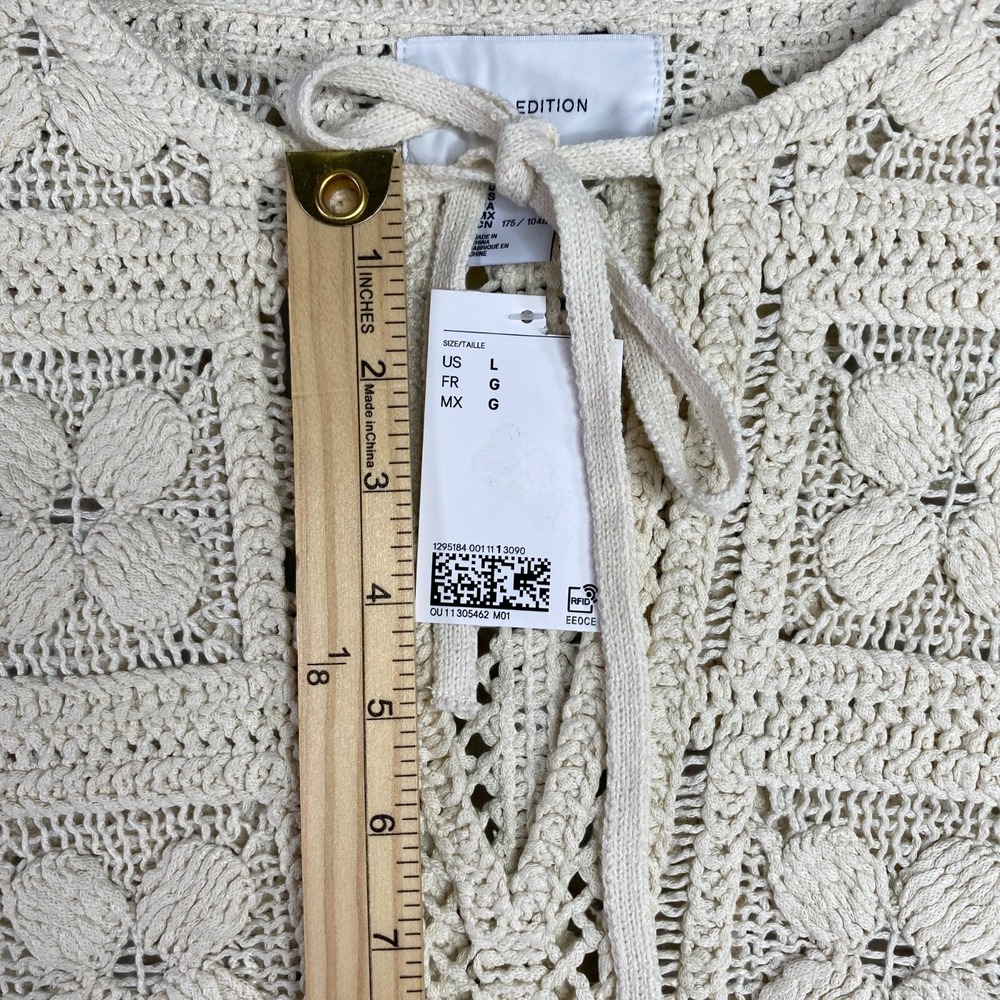 H&M Crochet-Look Tunic Dress Cream Fringe Size Large Summer Edition 2025 Boho - Picture 5 of 15